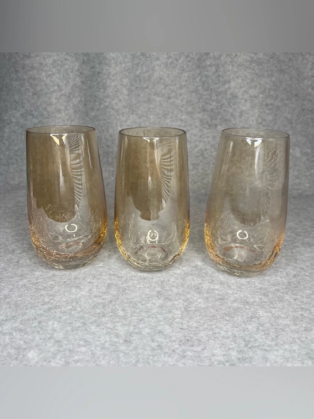 Pier 1 Amber Crackle Golden Luster Hand Blown Highball Glass Set of 3 Retired